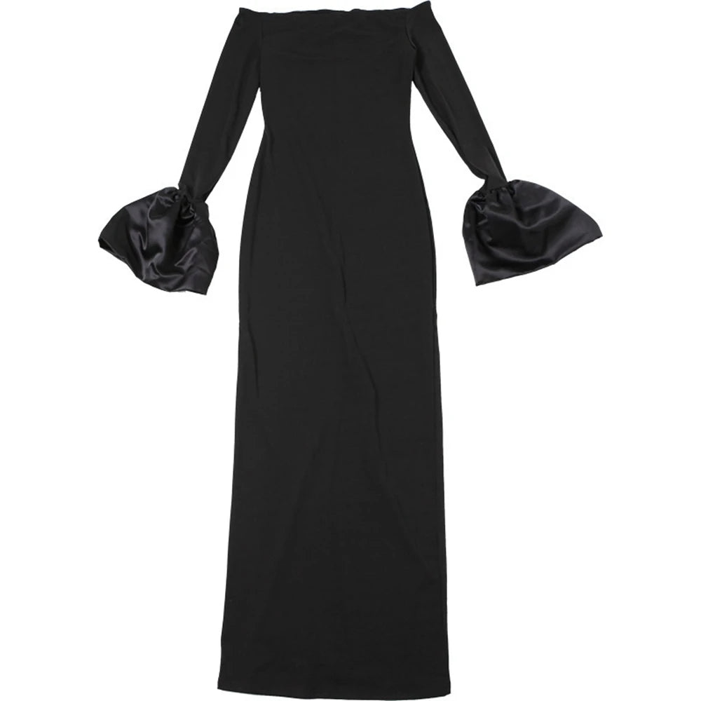 Hnewly  Elegant Maternity Off Shoulder Bell Sleeve Maxi Dress Pregnancy Photoshoot Outfit Maternity Photography Gown for Pregnant Women
