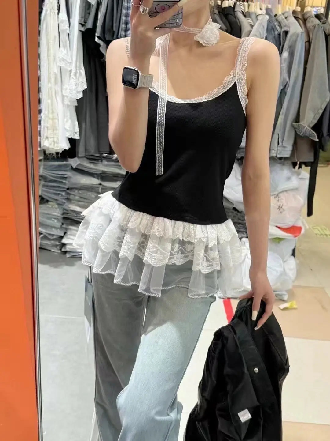 Hnewly Spring Summer New Style Lace Lace Splicing Sexy Neck Floral Strap Women's Tank Top