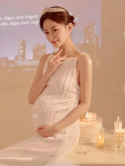 Hnewly  Maternity Photography Gown Long Dress Vintage Oil Painting Style High-End Feeling Off-Shoulder Photography Studio Clothes