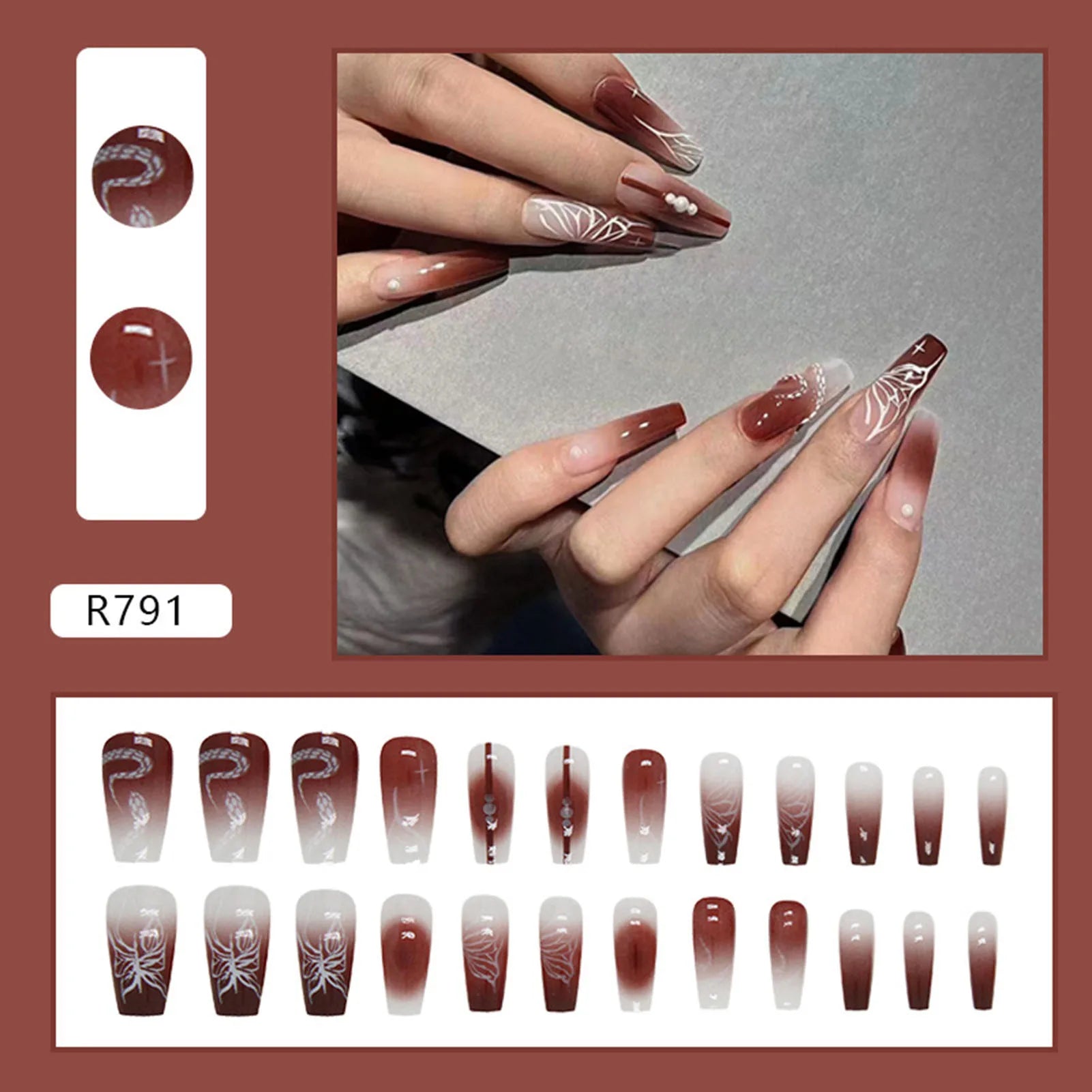 Hnewly 24pcs Gradient False Nails Cute Star Printed Design Fake Nail Short Square Faux Ongles Manicure Nail Stickers Press On Nail Tips