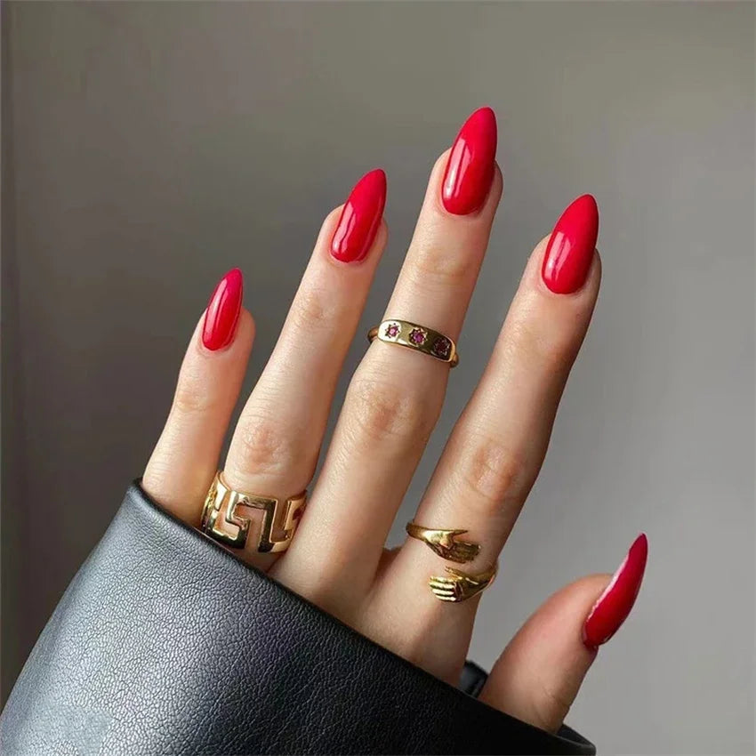 Hnewly 24pcs Artificial Nail Art Fake Nails Full Coverage Removable Ballet Short Press On Nails tips Chips Waterproof Solid Colour set
