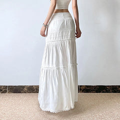Hnewly Elegant Lace Stitching Long Skirt Holiday Oversized Loose Low Rise White Floor-Length Skirts for Women y2k Fairycore Lady