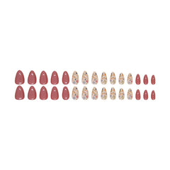 Hnewly 24pcs/set Short Almond Flowers Reusable Adhesive False Nails Cheap Artificial Presss on Nails with Glue Woman Fake Nail Full Set