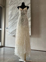 Hnewly Fashion Women Dress Sleeveless V Neck Feather Glitter Splicing Female Summer Party Dresses New Tide