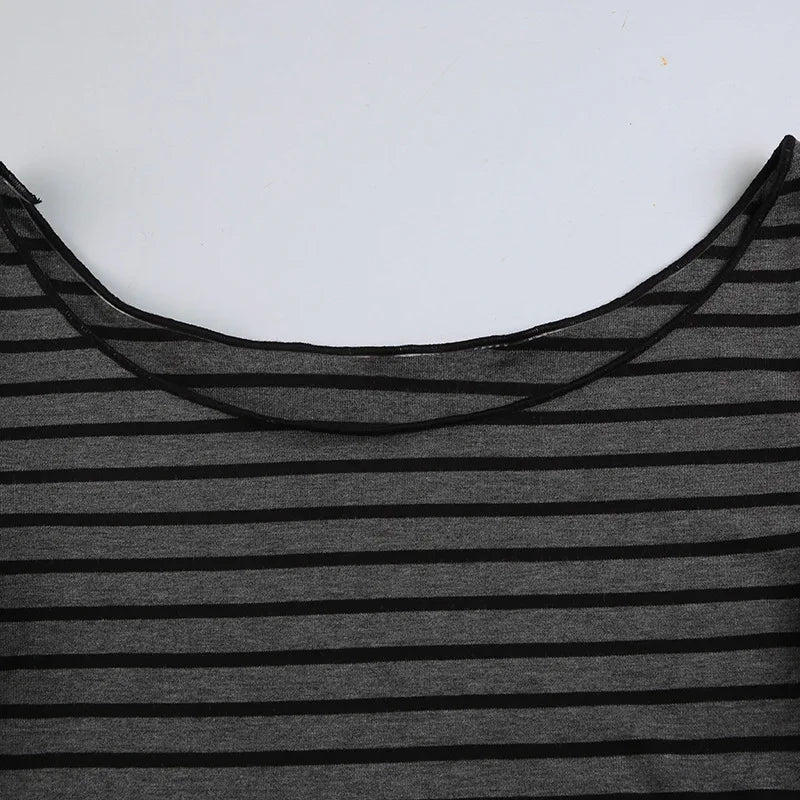 Hnewly Grunge Top y2k Clothes Women Cybercore Striped Off Shoulder Long Sleeve T Shirt 2000s Gothic Clothing Fall Streetwear