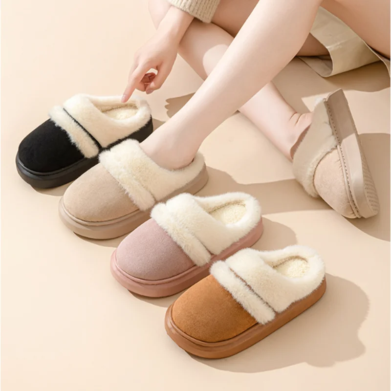 Hnewly Fashion Fluffy Plush Thick Bottom Slippers New Winter Womens Thicken Warm Slippers Casual Indoor Indoor Cotton Slides Shoes