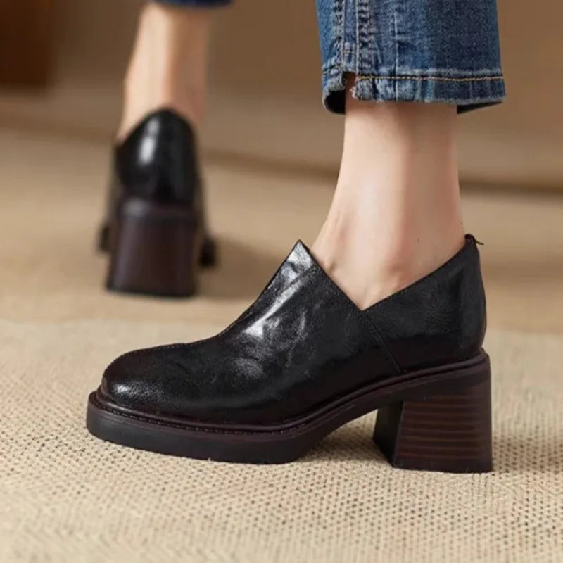 Hnewly New Women's Pumps Chunky Heels Shoes Ladies' Thick Bottom Shoes Luxury Loafers Platform Shoes Square Head High Heels