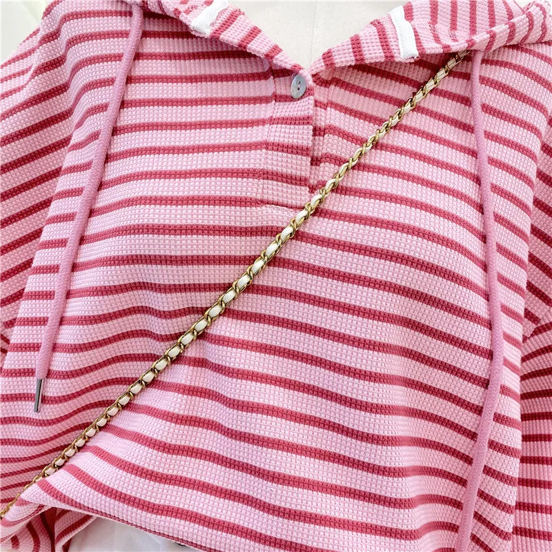 Hnewly  New Striped Hoodie Sweatshirt Women's Spring Autumn 2025 Fashion Preppy Style Retro Long Sleeve Top Loose Pullover Jacket