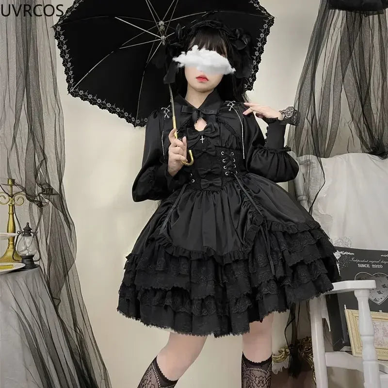 Hnewly Japanese Victorian Gothic Lolita Dress Women Punk Style Sweet Lace Bow Eveing Party Dresses Harajuku Y2k Cosplay Princess Dress