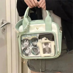 Hnewly  Sweet Cute Shoulder Bag Women Kawaii Japanese Clear Anime Ita Bag Ladies Leather  Leather Square Large Capacity Crossbody Bag