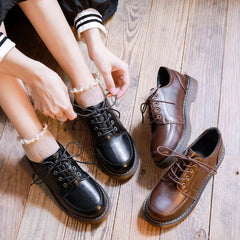 Hnewly New Women Oxfords Women's Shoes Ladies Leather Female Round Toe Sewing Retro Comfortable Footwear Lolita Shoe Brown 40