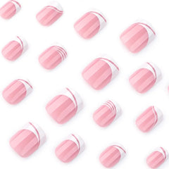 Lunivop  24pcs French White Nails Acrylic Press on With Design Short Square False Nails with Charms Stripe Simple Nail Tips Wholesale
