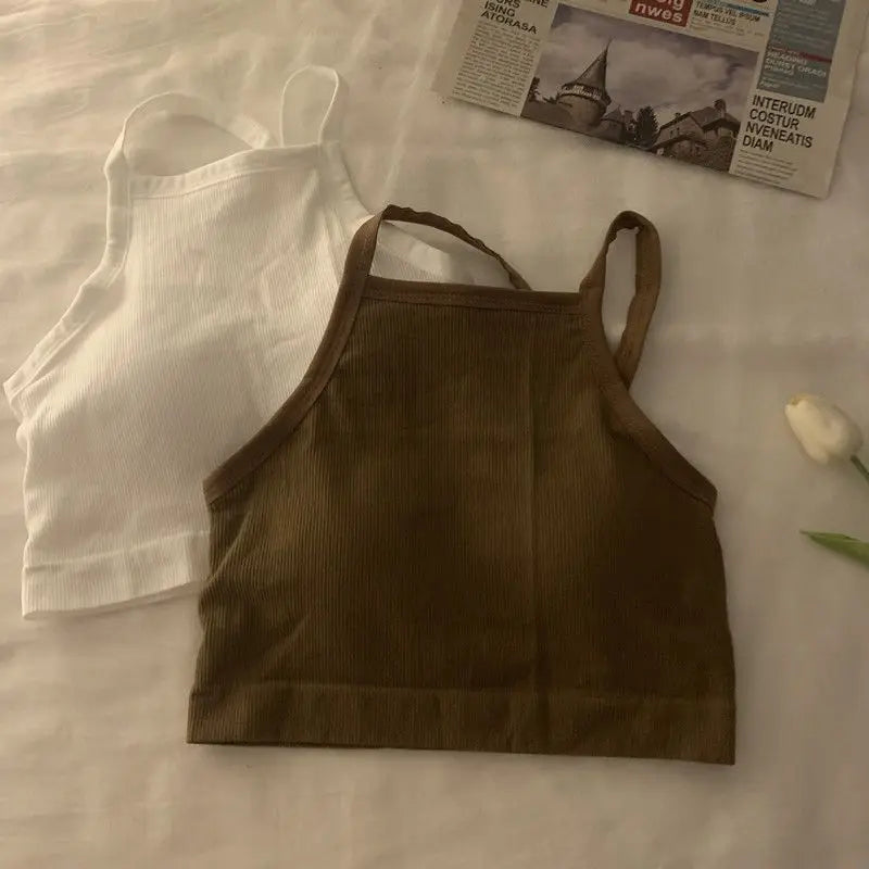 Hnewly Camis Women Backless Inner Crop Top Sexy New Basic Students Fashion Ins Bottoming Clothing Solid Simple Harajuku Leisure Sweet