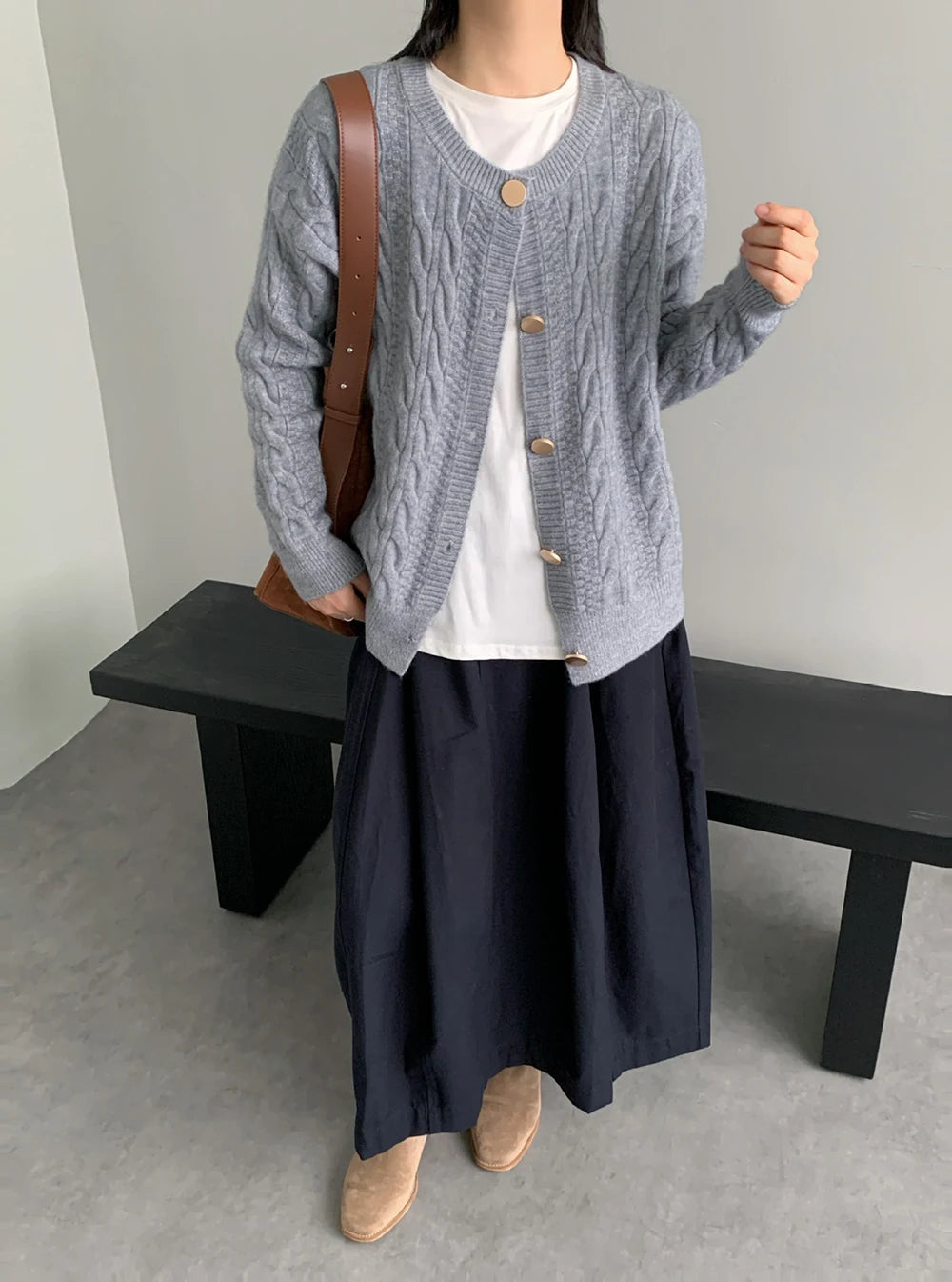 Hnewly  Vintage Twist Knit Cardigan Women's Lazy Loose Soft Thickened Single-Breasted 2025 Autumn Winter New Korean Style Female Tops