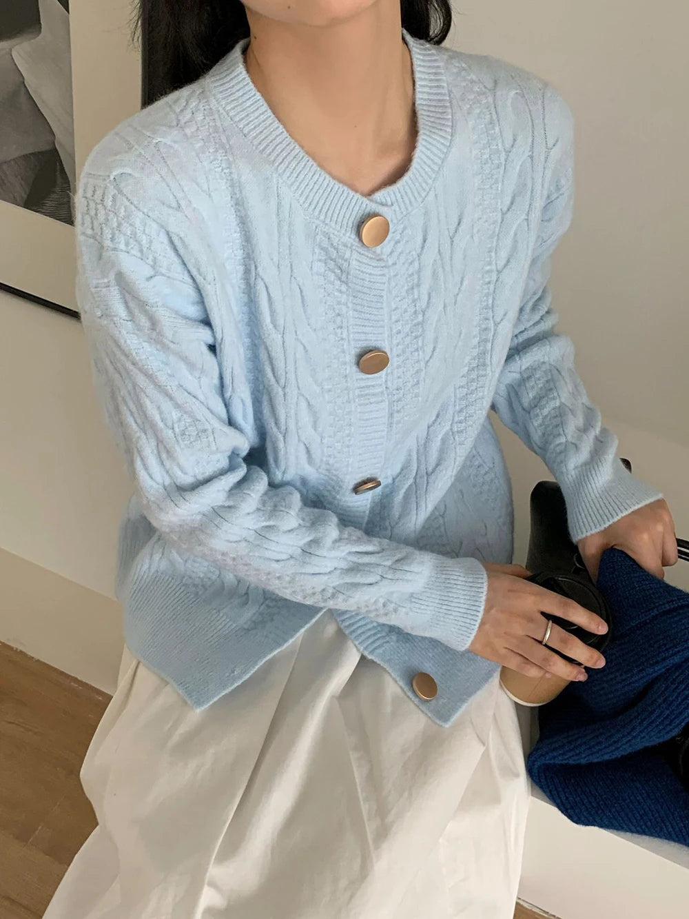 Hnewly  Vintage Twist Knit Cardigan Women's Lazy Loose Soft Thickened Single-Breasted 2025 Autumn Winter New Korean Style Female Tops