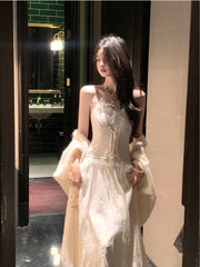 Hnewly Elegant Even Party Midi Dress Women Casual Bodycon Sexy Vintage Dress Beach Style One Piece Dress Korean Fashion Chic Retro