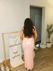 Hnewly  Backless Maternity Photoshoot Dress Soft Pink Slim Maxi Pregnancy Gown Gender Reveal Baby Shower Maternity Photography Prop Plus