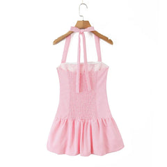 Lunivop  Beautiful Girl Striped Halter Dress Sexy Backless Low Waist A-line Mini Summer Dresses Party Women Robe