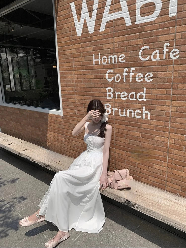 Hnewly Elegant Vintage Floral Midi Dress Women Beach Style Strap Dress Even Party Korean Fashion Clothing Y2k 2000s Bodycon Slim Summer