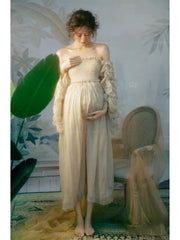 Hnewly  Maternity Photography Gown Long Dress Vintage Oil Painting Style High-End Feeling Off-Shoulder Photography Studio Clothes