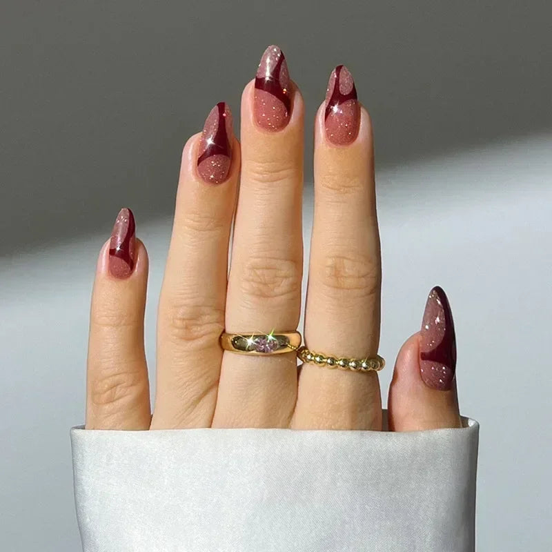 Hnewly 24pcs/Box Long Coffin False Nails Art Rose with Glue Wearable Nude Pink White Color Jelly Nails Tips Full Cover Press On Nails