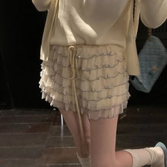 Hnewly  Sweet Fairycore Cake Skirts Women Kawaii Korean Style Ruffle Mini Skirt Elegant Casual High Waist Mesh Layered Skirt