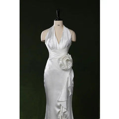 Hnewly  Sexy Neck Hanging V-neck White Dinner Party Annual Party  Birthday Party Host Coming Of Age Ceremony Evening Gown Customized