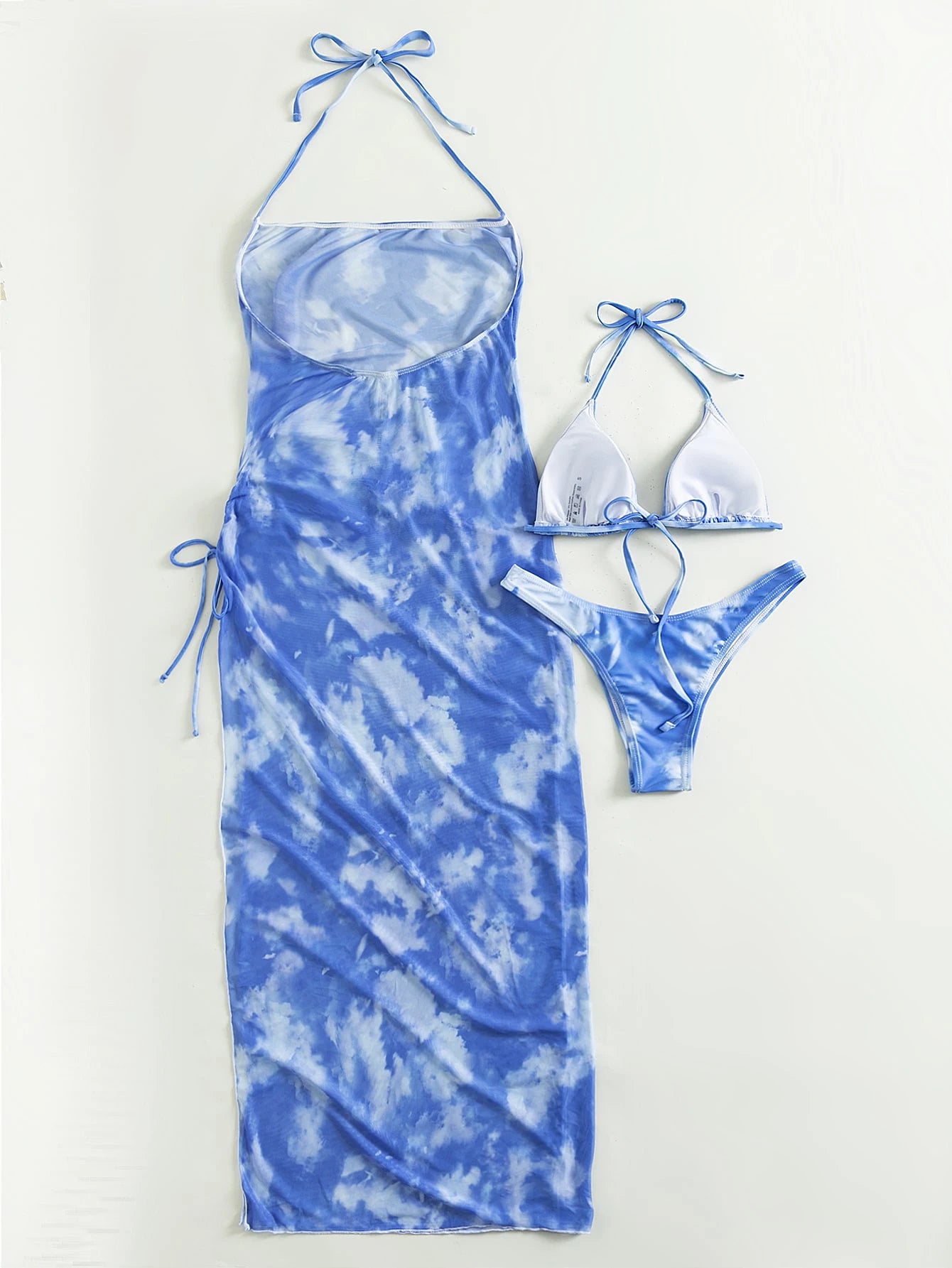 Hnewly 3 Pieces Tie Dye Triangle Bikini Women With Cover Up Swimwear Female Trikini Swimsuit Bathers Bathing Swimming Suit Summer