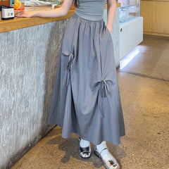 Hnewly  Korean Bowknot A Line Cargo Skirt Women Summer Elastic Waist Oversized Long Skirts Woman Streetwear Y2K Midi Skirt Female