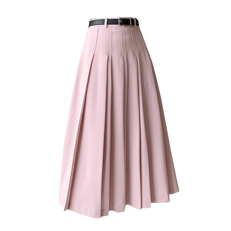 Hnewly Spring Summer High Waist Midi Pleated Skirts Womens Fashion A-line Casual Suit Skirt Ladies Elegant Vintage Umbrella Skirt