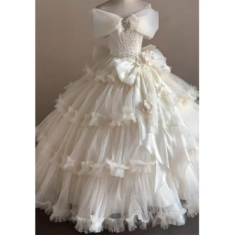 Hnewly  Japanese Original Lolita Sweetheart Girl One-word Shoulder Evening Dress Student Bar Mitzvah Bow Princess Dresses