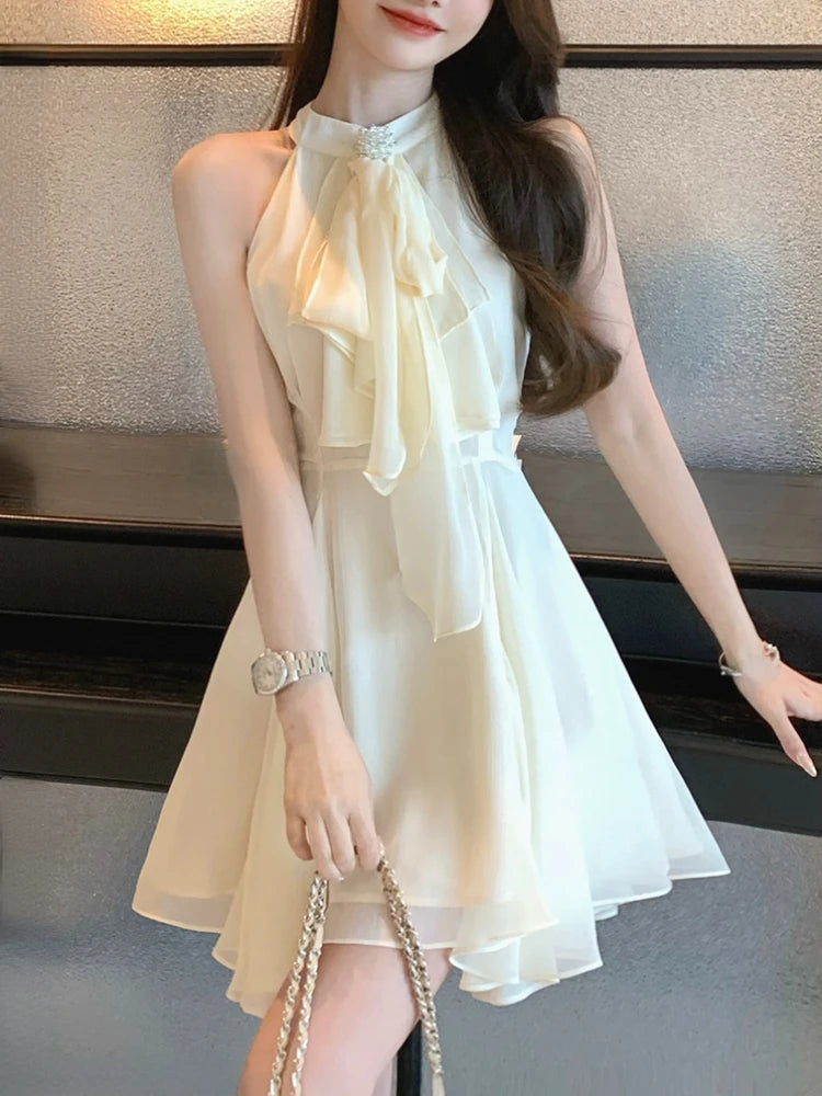 Hnewly Elegant Sleeveless Y2k Mini Dress Women Beach Style Office Lady One Piece Dress Korean Fashion 2000s Vintage Clothing Even Party