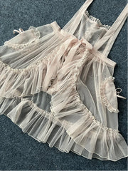Hnewly  Elegant Love Ruffles Mesh Apron Cover Skirt Japanese Wind Lolita Jsk Clothing Women Sleeveless Suspenders Dress