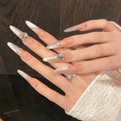 Lunivop  10pcs Handmade High Quality Fake Nails Cat Eye Gradient Press on Nails Wedding Bride Long Rhinestones Decorated False Nails