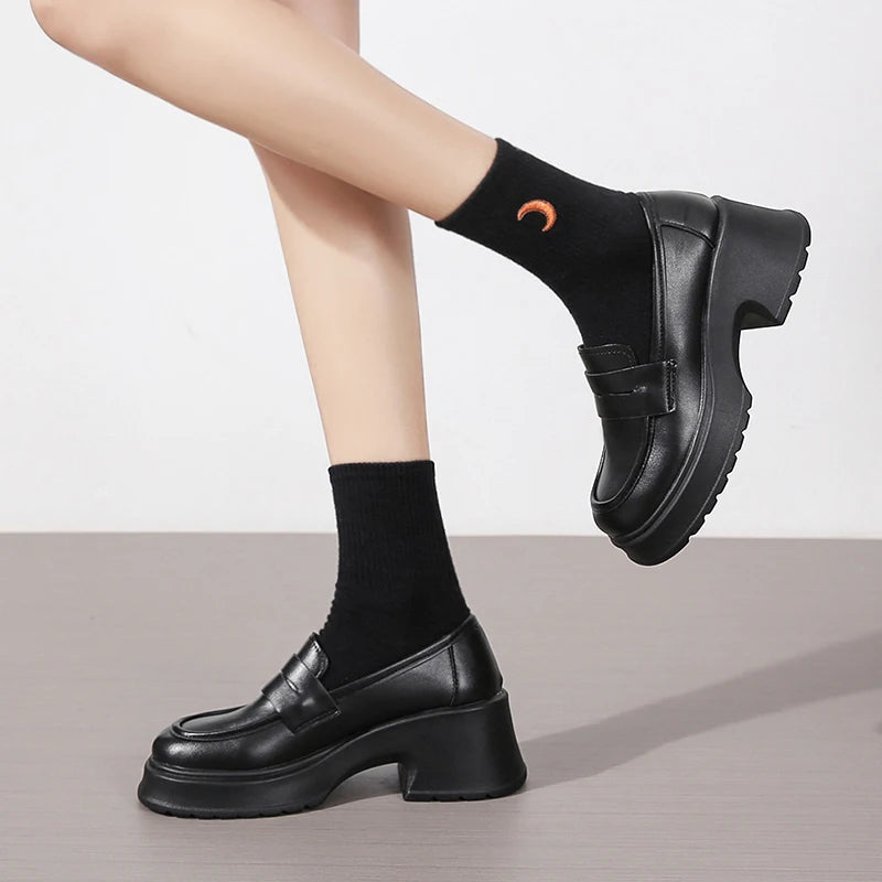 Hnewly Women's Loafers Spring British Style Slip On Platform Mary Jane Shoes Woman Japanese Jk Uniform Lolita Shoes Women