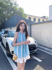 Hnewly  Woman Camis Striped Summer Fashion 2025 Sweet O Neck French Style Chic Loose Tank Tops Female Casual Sleeveless Top