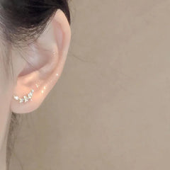 Hnewly  Korea Exquisite Curved Shiny Zircon Wheat Stud Earrings for Women Sweet Romantic Wedding Pendiente Plata Jewelry