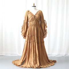 Hnewly  Maternity Dress Photoshoot Boho Long Sleeve Pregnancy Gown Flowy Ruffle Maxi Dresses Baby Shower Photography Prop Elegant Style