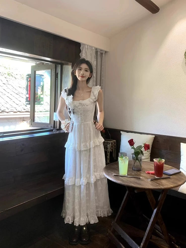 Hnewly Elegant 2000s Vintage Y2k Midi Dress Women Casual Retro Beach Style Short Sleeve Dress Even Party Chic One Piece Dress Korean