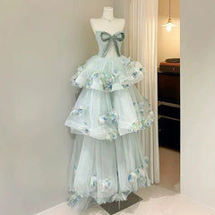 Hnewly  French Forest Style Strapless Long Evening Gown with High-end Feel, Birthday Coming of Age Gift Princess Dress