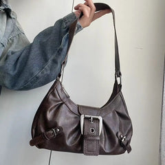 Hnewly  Vintage Brown Y2k Underarm Bag Purse Women Retro Pu Leather Soft Shoulder Tote Bag Ladies Moto Biker Casual Handbag New