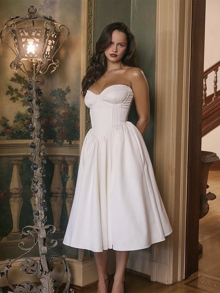 Hnewly  Backless Elegant Dress Women Sexy Cleavage Chest Wrap Y2KStyle Loose Ruffles Gown Sweet Girl Prom Trend Long Bodycon