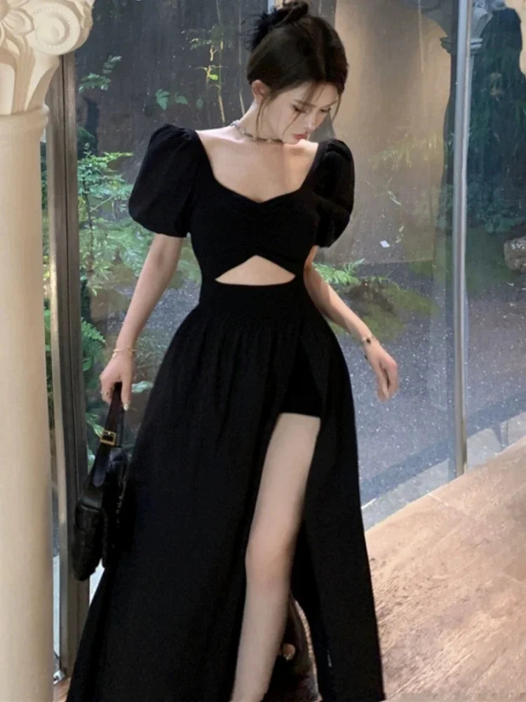 Hnewly DRESS TO IMPRESS Dress Women Gentle Vintage Pure Chic Long-sleeve Folds Square Collar A-line  Autumn Dating Vestidos Defined Aesthetic OOTD