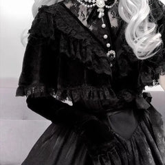 Hnewly  Lolita Style Retro Runaway Princess Gothic Black Dress Women Courtly Lace Ruffles Big Hem Slim Vintage Dress