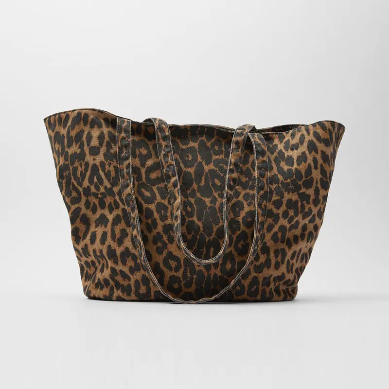 Hnewly  New Oversize Leopard Tote Bags Luxury Canvas Shoulder Bag Large Capacity Purses and Handbags Animal Printed Shopper Designer Bag