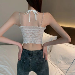 Hnewly  Sexy Lace Back Strap Base Suspender Vest Women's Strap Top with Chest Pad