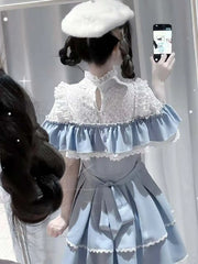 Hnewly  Subculture Mine Japanese Girls Bow Lace Dress Set Gothic Y2k Short-sleeved Top and Shorts 2-piece Set Lolita Women's Outifits