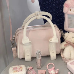 Hnewly  Sweet Pink Boston Bag Women Ladies Cute Minimalist Versatile Harajuku Shoulder Crossbody Bag Commuter Work Tote Purse