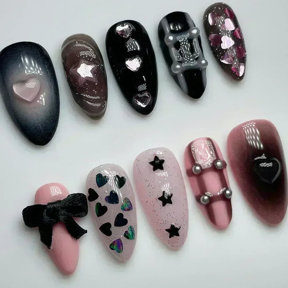 Hnewly 24Pcs Pink Almond False Nails Butterfly Ballet with French Design Wearable Fake Nails Simple Artificial Press on Nails Tips Art