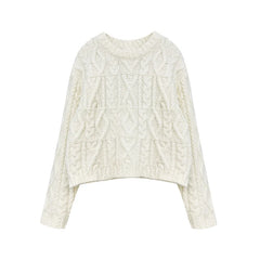 Hnewly  Chunky Knit Oversized Sweater Pullovers Women Loose Cable-knit Crewneck Sweater Jumper Teen-girl Granpa Style Y2K Outfit